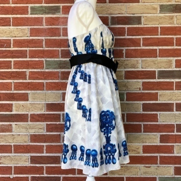 Nanette Lepore Silk White Black Blue Strapless Mini Dress 👗 - Picture 6 of 16
